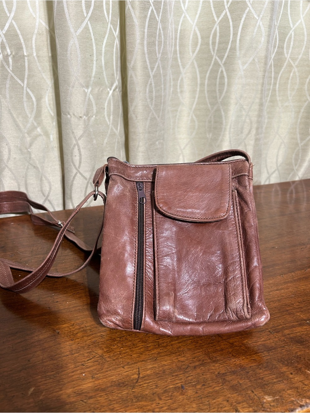 Brown Leather Crossbody Bag - Compact Everyday Cross Body Purse